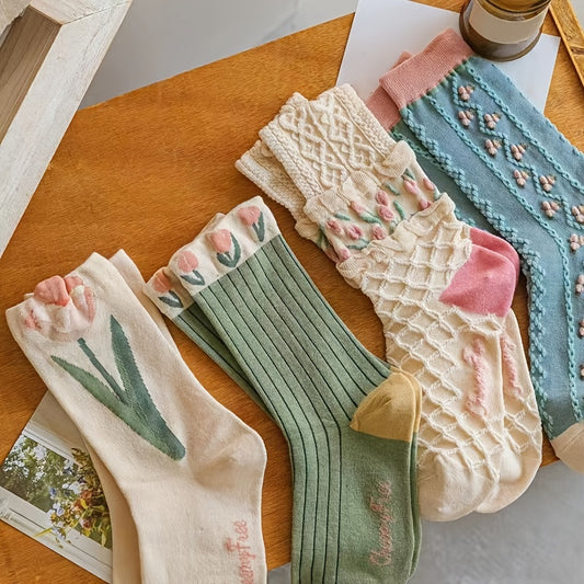Set de 4 Calcetas Cottage Florales para Mujer – Cómodas y Transpirables
